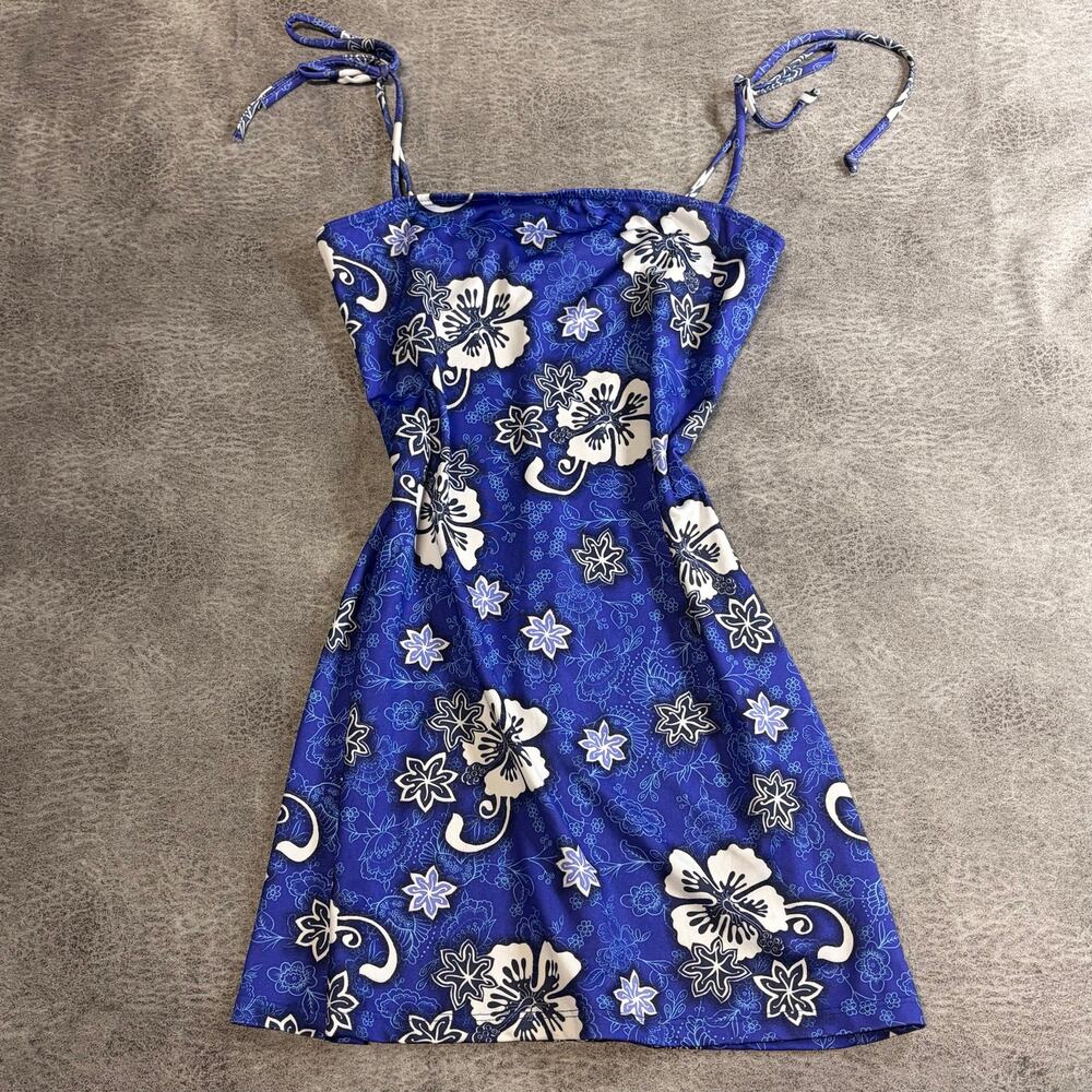 Vintage Blue Tropical Hibiscus Mini Dress